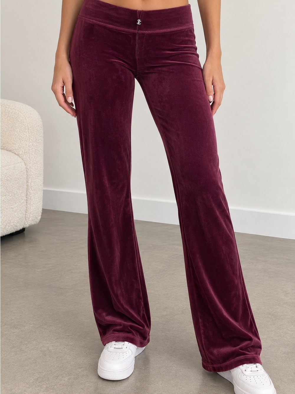 Juicy Couture Womens XXS Burgundy Velour Track Pants Rhinestone Juicy Y2K